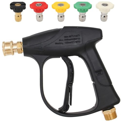 Pistolet de nettoyage haute pression, 4350 psi, 6,35 mm, buse courte, 5 buses d'eau, connecteur de tuyau M22-14, compatible avec Karcher, pour lavage de voiture et nettoyage de terrasse (M22-14 mm)