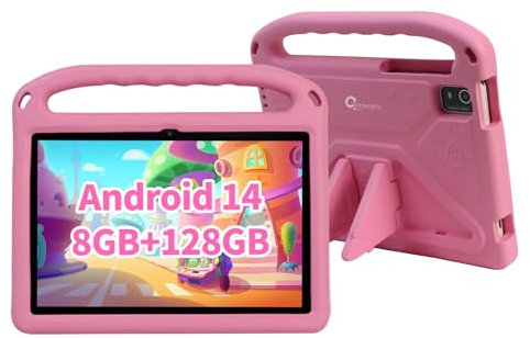 CWOWDEFU Kids Tablet,10-inch Android 14 Tablet for Kids with Protective Case,Kids Pad has 8 GB RAM,128 GB ROM (up to 1 TB usable), WiFi 6, Bluetooth 5.0, 6000 mAh (Pink)