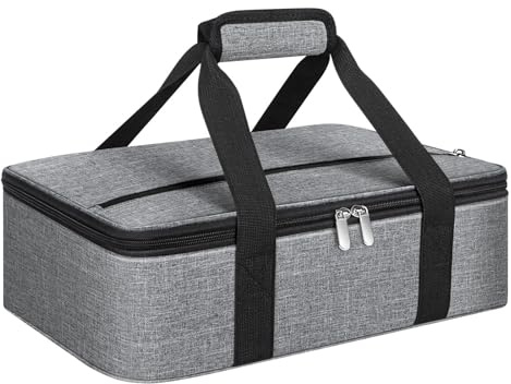 MIAOJIE Insulated Casserole Carrier, Portable Casserole Carrier for Hot or Cold Food Lunch Tote Warmer or Cooler Bag, Lasagna Lunch Bag for Potluck Parties- Fits 9 x 13 Baking Dish-Grey