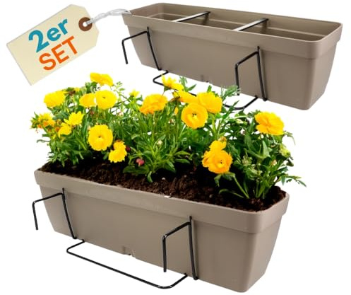 GarPet 2er Set Blumenkasten Balkongeländer Balkon Blumenkasten Balkonkasten mit Halterung Balkonkasten Geländerkästen mit Wasserspeicher 60 cm