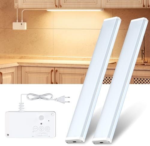 EppieBasic Unterbauleuchte Küche Led Dimmbar, 42cm Unterbau Küchenlicht 3000-6000K, 12V Led Küchenbeleuchtung Mit Energie Sparen Stecker Schaltkasten,Bewegungs & Licht Sensor 3/10Min-Timer 2-PACK
