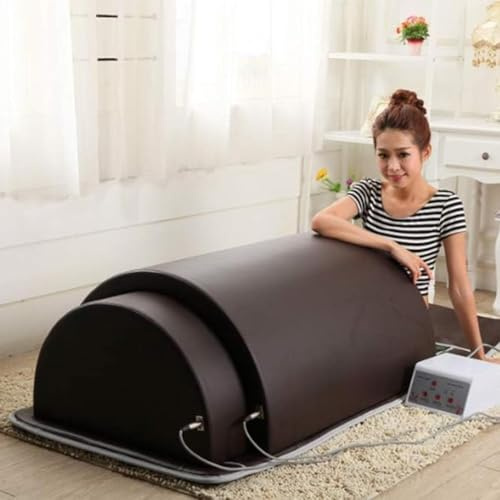 LQQYJSM Manta Vapor para Sauna Doméstica, Sauna Profesional Moldeadora Corporal con Controlador 3 Zonas Y Control Remoto, Cápsula Sauna Personal con Cobertura Completa 360 ​​Grados Y Almohada,Brown