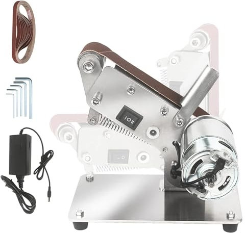 Belt Sander Mini DIY Electric Polishing Grinding Machine Knife Apex Edge Sharpener Adjustable Sanding Machine Woodworking Resin Metal Table Wood Grinder with Wrenches Sand Belt,Motor