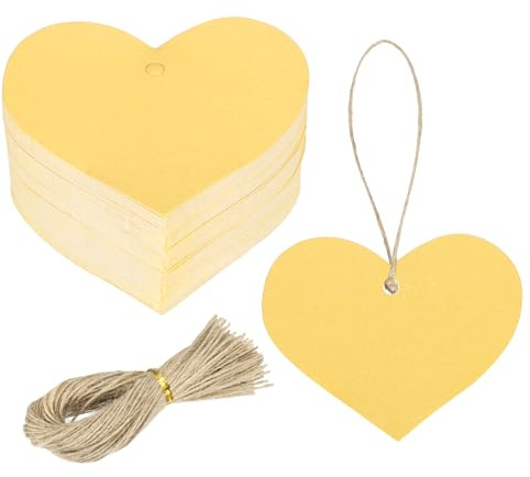Sourcing Map 100Pcs Glittery Yellow Kraft Paper Heart-Shaped Gift Tags with String, 2.55 x 2.16 Inch