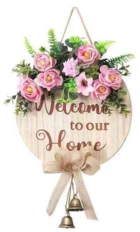 Keebgyy Cartello di benvenuto per la casa, cartello decorativo rustico vintage in legno, 30 cm x 50 cm, tema floreale multicolore, legno, plastica, metallo, montaggio a parete