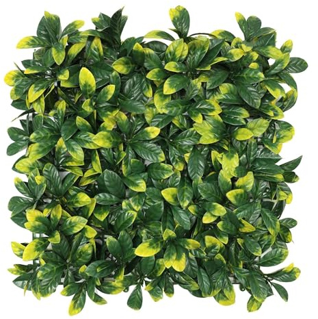 Well Home Jardín Vertical Artificial, Panel de Seto 100x100cm, para decoración Interior y Exterior - De Hojas Verdes y Amarillas realistas