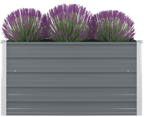 Myheimly Hochbeet Gartenbeet Gemüsebeet Pflanzbeet Pflanzkasten Blumenbeet Blumenkasten Frühbeet Garten 100 x 100 x 45 cm Verzinkter Stahl Grau
