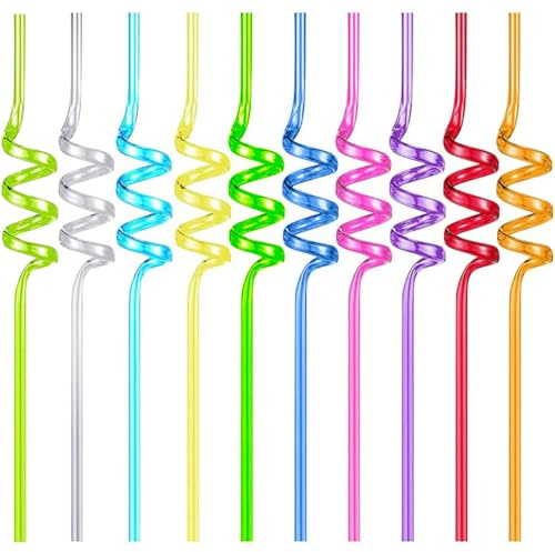 Set di 20 cannucce a spirale, colorate, riutilizzabili, in plastica, per feste di compleanno, feste estive, cocktail, accessori per smoothie, succhi di frutta, bevande, decorazioni per ragazzi e
