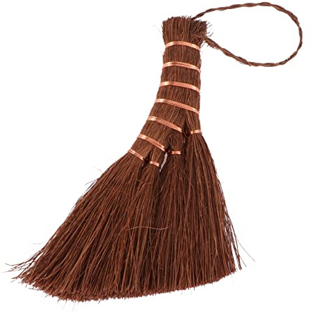 Mini Escoba de Limpieza Marrón de Palma Natural 1pieza | Alambre de Cobre, Diseño Ligero Cuerda para Colgar, Limpieza del Hogar