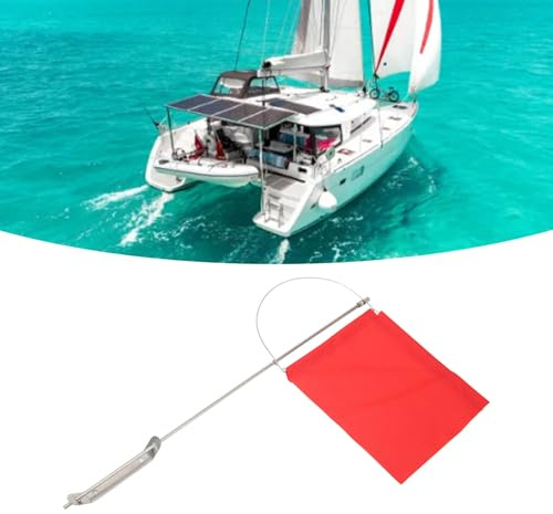 Drapeau Indicateur de Vent pour Bateau à Voile, 140x120mm en Acier Inoxydable 304 avec Mât, Drapeau de Navigation Rouge pour Yacht et Voilier, Indicateur de Direction du Vent Marine