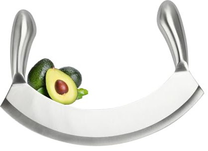 BSDLZCH Edelstahl Wiegemesser Single Edge, 22cm Pizzaschneider Effizientes Hacken von Kräutern, Brot, Salat, Nüssen - Ergonomischer Griff, spülmaschinenfest, rostfrei, nahtlos
