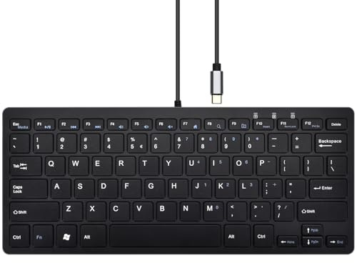 MCSaite Mini Tastatur, Kabelgebunden, USB-C, QWERTY mit Nummernblock, Kompatibel mit Android/iOS/Windows 11/10/8, Schwarz