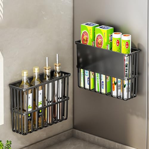 RPHONGHONG 2 Stück Küchenschranktür Aufbewahrungsbox, Ohne Bohren Schrank Organizer Küche Selbstklebendes Wandmontierte Aufbewahrungskorb für Küche Badezimmer Kühlschrank (Schwarz)