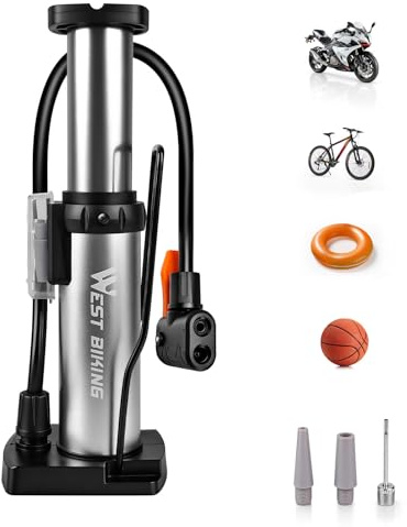 LINGHUANG Pompe à Pédale, 120PSI Mini Pompe a Velo a Pied Portable avec Vannes Presta et Schrader, Pompe à Pied pour Velo avec Adapteurs, Convient pour Vélos, VTT de Route et Balles