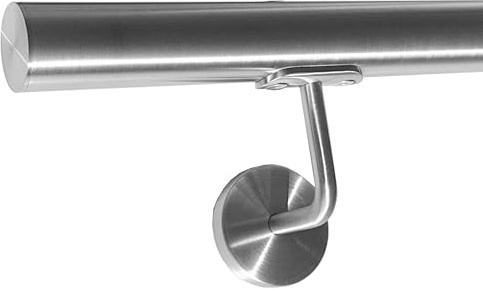 BASIT Edelstahl Handlauf Ø42,4x2mm V2A K240 Geländer 150 cm Treppengeländer | Wandhandlauf inkl. Wandhalterungen, Endkappen & Befestigungsmaterial, komplettes Set als Treppengeländer - Länge wählbar