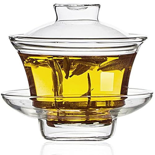 TOYANDONA Taza de té transparente con tapa de vidrio grueso vajilla tradicional china resistente al calor hecha a mano para té Gongfu Práctica tetera para amantes del té