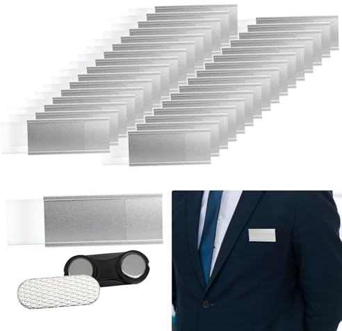30 Stück Namensschilder für Kleidung Magnet, 72mm x 31mm Aluminium Magnet Namensschild mit Starkem Doppelmagnet & Nadel für Arbeit, Ausstellung, Restaurant, Schule