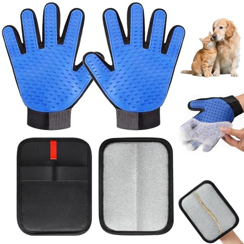 Hoadyush 2 Guante Removedor Pelo Mascotas + 2 Guante Pelo Gato, Antiestáticos, Depilación Eficaz y Suave, Quitapelos Mascotas y con Función de Masaje, para Animales de Pelo Largo y Pelo Corto