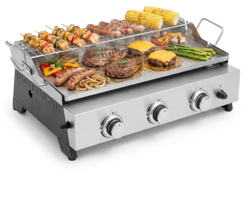 METRO PROFESSIONAL Plancha de Gas Tornada 3 Quemadores, 61.5 x 32 cm, Acero Inoxidable, 7.5 kW, con Rejilla y Bandeja Recogegrasas