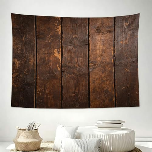 Tapisserie Murale Grain de Bois Rétro 150 x 100 cm 3D Imprimé Tenture Murale Tissu Planche de Bois Marron Foncé Tapisserie Murales Decoration Tapis Mural pour Salon Chambre Dortoir Tapestry A.1982