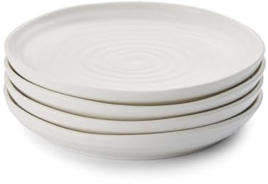 Portmeirion Sophie Conran Coupe Dessert Plates | Set of 4 | Elegant Porcelain Serving Plates | Appetizer or Salad Plates | Microwave, Oven, and Dishwasher Safe | White | 6.5”