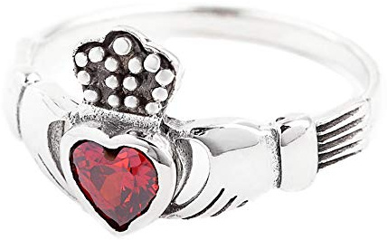 Windalf Freundschaftsring CLADDAGH 10 mm Roter Kristall Herz Ring Partnerring 925 Sterlingsilber