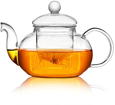 Tekanna i glas 20 oz med infusion, borosilikat vattenkokare set tekanna för löst te, blommande te, spishäll och mikrovågsugnssäker (600 ml)