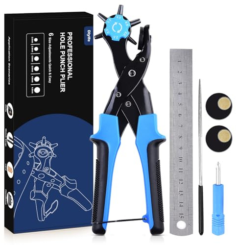 Buca Cinture, [Versione Avanzata-Righello con Scala] Diyife Pinza Buchi Cintura, Buca Cinture Pelle, Testa Girevole con 6 Fori Intercambiabili per Cinture Pelle Carta