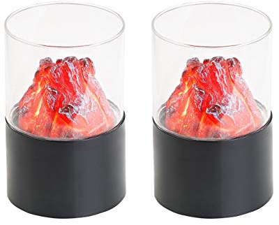 Carlo Milano Feuerglas Kamin: 2er-Set Mini-Dekofeuer mit Flackerlicht, Sichtglas, batteriebetrieben (LED Feuerstelle, LED Tischfeuer, Deko)