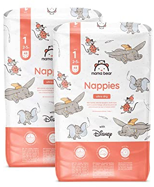 Amazon-Marke: Mama Bear Disney Ultra Dry Windeln Größe 1 (2-5 kg) - MONATSBOX, Weiß, 96 Stück (2 Packungen mit 48)