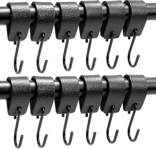 Brute Strength - Ganchos en forma de S multifuncionales de cuero - Negro - 12 piezas - Gancho para abrigos - para la cocina, el baño, el dormitorio y la oficina