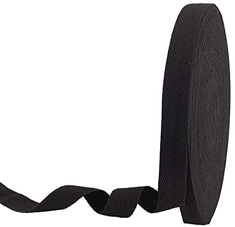 nbeads 45 m/Rolle Baumwollbänder mit Fischgrätenmuster, 20 mm breit, schwarz, Baumwolle, Twillband, Baumwollband, Fischgrätenmuster, für Stricken zum Nähen, Basteln, Handwerk