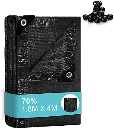 BeGrit Garten Schattierungsnetz 70% Schattennetz 1,8m x 4m Gewächshaus Schattiernetz Sonnensegel mit Ösen Pflanze Sonnenschutz Schwarz Sonnenschutznetz für Gemüsegarten Blumen Scheune Außen Hof Dach