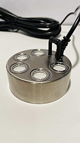 Troesters Brunnenwelt Ultraschall Nebler (24V, 108 Watt, 8m Kabellänge), Mist Maker für Ihren Brunnen und Gartenteich (5-Fach Nebler inkl. Outdoor Trafo, Ohne Licht)