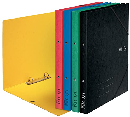 VON Leitz Ringbuch A4, Mit 2 Ringen, Gummibandverschluss, Karton, 25 mm Rückenbreite, Für 140 Blatt, Ringordner für Schule, Studium & Haushalt, Mehrere Farben, 5 Stück, 30120099, 30121099