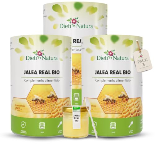 Dieti Natura Tarro de Jalea Real Fresca BIO (30g) (Pack de 3) - Jalea Real Pura con Elementos Esenciales: Vitaminas, Oligoelementos y Minerales para Energía Natural y Defensa Inmunológica