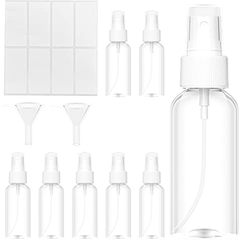 Uootach 8 Pièces50ml Flacon Vaporisateur Vide, flacons vaporisateurs avec 8 étiquettes et 2 entonnoirs, Portable Bouteille rechargeable pour le voyage, pour parfums, désinfection, huiles