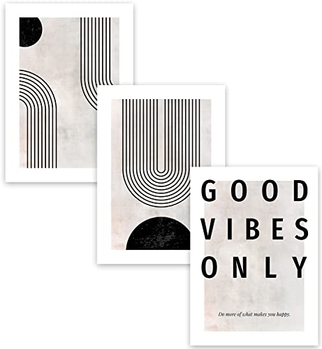 MUUDLY® 3er Poster Set 50x70 cm – Abstrakte Wandbilder in Schwarz & Beige – Moderne Hochformat Kunstdrucke ohne Rahmen – Große Wanddeko für Wohnzimmer & Schlafzimmer