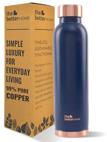 The Better Home Copper Water Bottle 1 Litre | 100% Pure Copper Bottle | BPA Free Water Bottle with Anti Oxidant Properties of Copper (Blue)