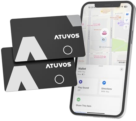 ATUVOS Air Tag Card Wallet Tracker Thin 0.16cm -2 Pack, (iOS Only) | Smart Tag For Locator Work with Apple Find My,Waterproof, Item Finder for Luggage Tag, Suitcase, Bags, Passport