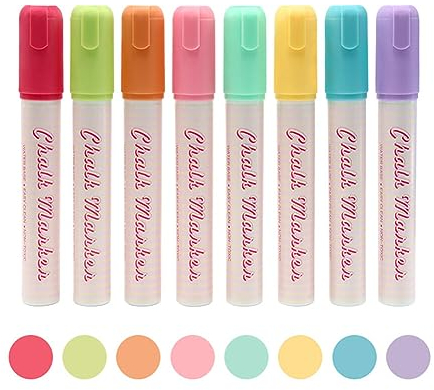 ISAKEN Whiteboard Marker, 8 Stück Flüssiger Kreidemarker Pastell Rundspitze Abwischbar Fensterstifte Fenstermalstifte Board Marker Kreidestifte Glasmalstifte für Büro, Schule, Zuhause