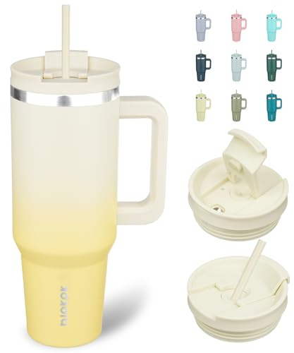 BJPKPK 40 oz Tumbler With Handle Insulated Tumblers With Lid And Straw Stainless Steel Thermal Cup,Lemon