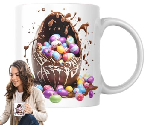 Meindin Ostereierbecher, 350 ml, -Keramikbecher, ästhetischer Osterei-Kunstbecher, 3D-Effekt, Osterei-Kaffeetasse, ergonomischer C-förmiger Griff, lustige Ostern für Freunde, Kollegen