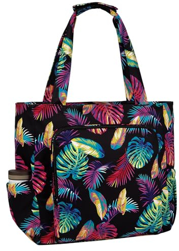 Chase Chic Strandtasche mit Reißverschluss, Große Wasserdichte Sanddicht Sommer Schwimmbad Badetasche Damen, Modischer Shopper Handtasche für Reisen（Bunte Blätter）
