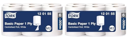 Tork Standard-Papierwischtücher mit Innenabrollung Weiß M2, kosteneffiziente Putztücher, 6 × 300 m, 120155 (Packung mit 2)