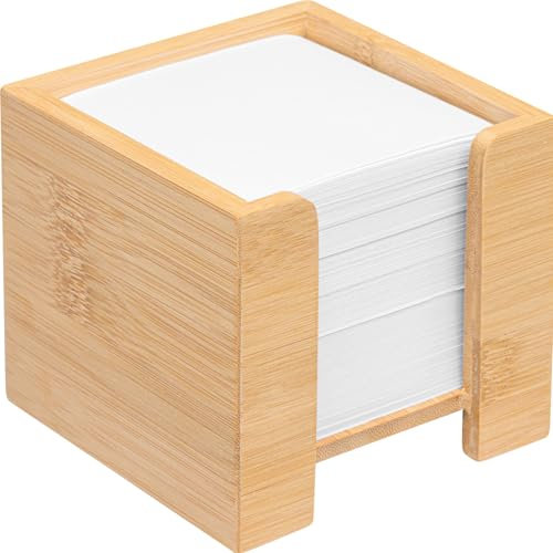 Zettelbox Bambus, nachhaltiger Zettelkasten Holz, Notizzettel Halter, 900 Blatt holzfreies Papier 70g/qm, H x B x T: 11,5 x 11,5 x 10,7 cm, natur, Sparsets von 1 bis 5 Stück erhältlich (1)