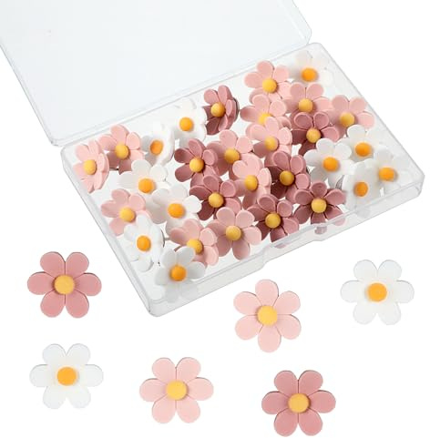 AstraGlam Blumen-Reißnägel, 30 Stück Pinnnadeln für Korktafeln, 2,3 cm niedliche Reißnägel für Pinnwände, Korktafeln, Karton, Posteraufhängung, Wanddekoration (Rosa + Weiß)