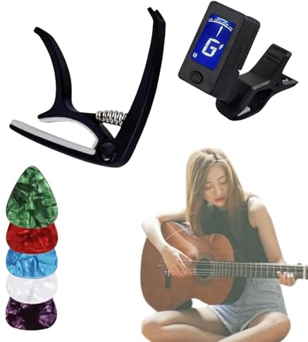 Kapodaster und Stimmgerät für Akustikgitarre | Gitarren-Plektren und | Stimmgerät Set - Präzise Steuerung Musikinstrumente Zubehör für Ukulelen, Akustikgitarren, Guit