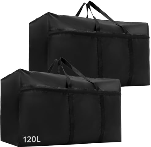QWORK® 2 Pack 120L bolsa almacenaje ropa con cremalleras, bolsas de tela Oxford impermeables para ropa, ropa de cama y más, 90 * 48 * 25cm