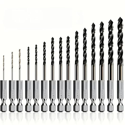 15PCS Hex Shank Cobalt Metric Drill Bit Set, 1.5mm-6.5mm Quick Change High Speed Steel Impact Driver Hex-Shank Twist Drill bits for Metal, Steel, Wood, Plastic, Aluminum Alloy